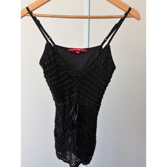 Black Beaded Crochet Cami Y2K Night Luxe Indie Sleaze Whimsigoth Top Size Large - Picture 12 of 14